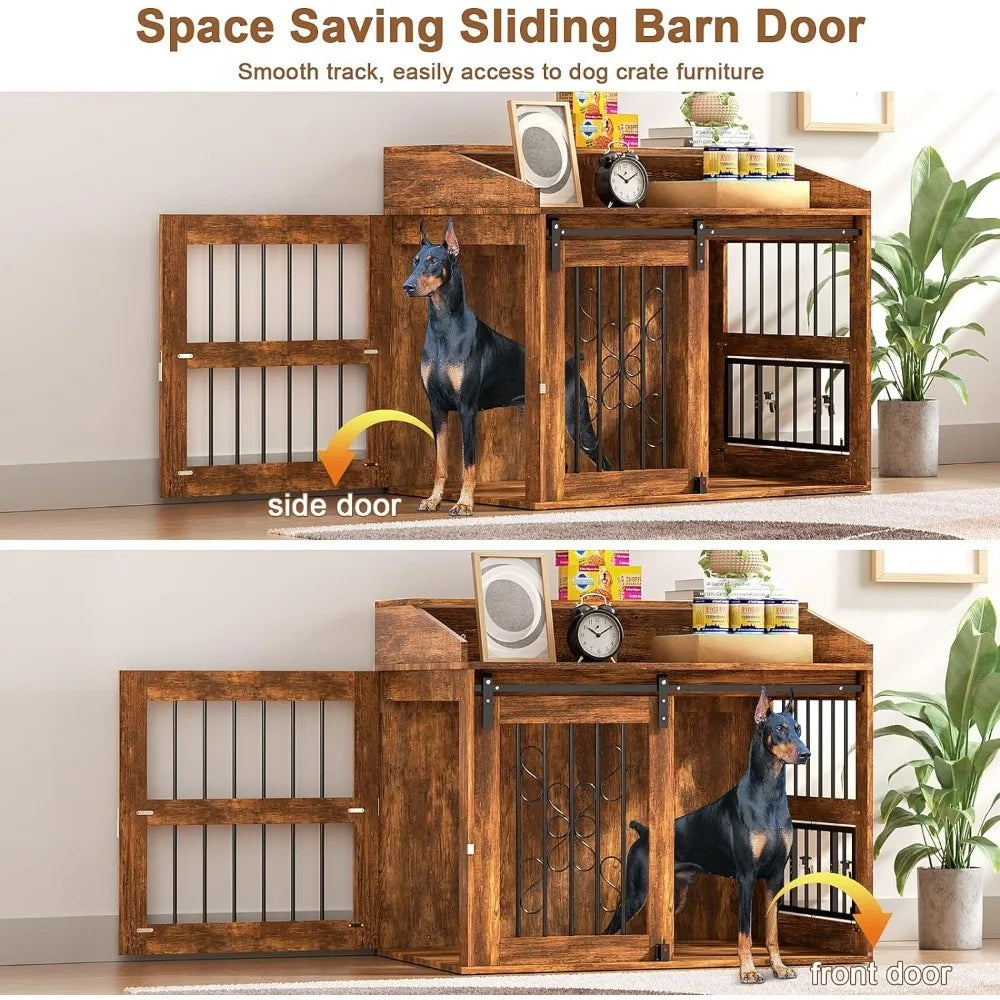Dog cage with sliding barn door